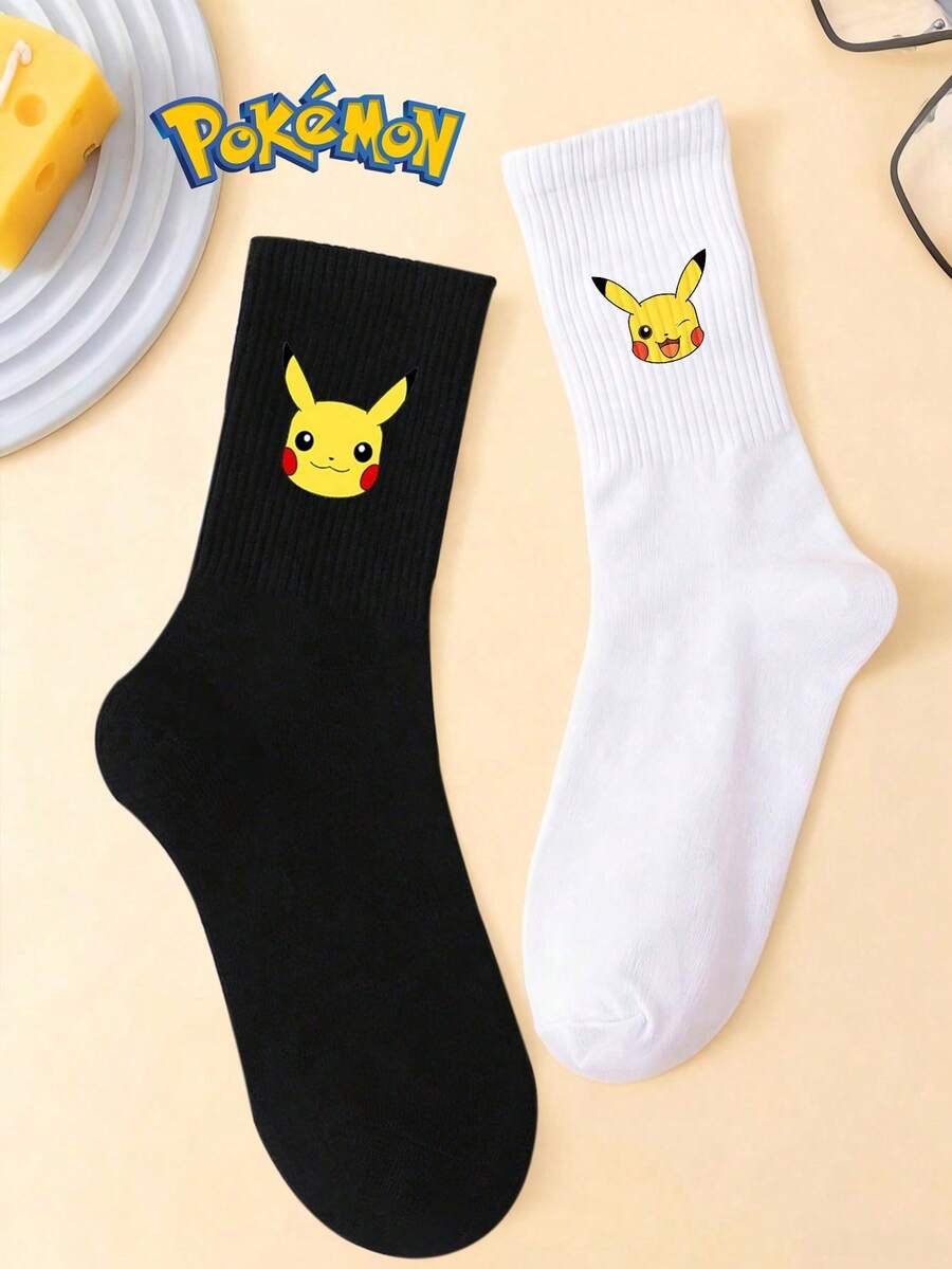 pokemon 3-5双装宝可梦卡通印花透气柔软中筒袜，加固后跟和脚趾，耐穿，男女通用四季皆宜 - 彩色 - 查看 1
