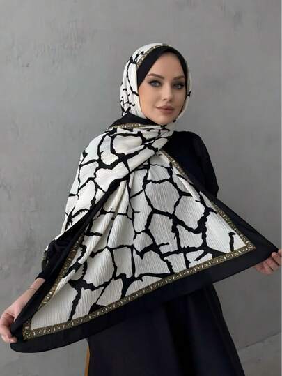 1PC Women's Hijab Bohemian Scarf Geo Print Patten Long Shawl Pashmina, Suitable For Daily Wear For Abaya