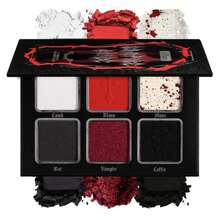 Black Red Eyeshadow Palette, Highly Pigmented True Red White Dark Grey Goth Smoky Eyeshadow Palette, 6 Color Matte Shimmer Burgundy Metallic Halloween Makeup Palette For Zombie Vampire Clown,Blendable - ColorD - 查看 1