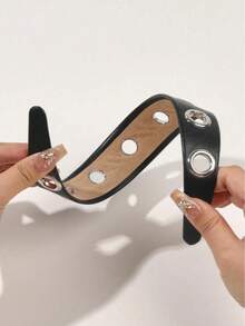 1件朋克风黑色仿皮金属镂空发箍，时尚百搭配饰，秋冬季发带 - 彩色 - 查看 6