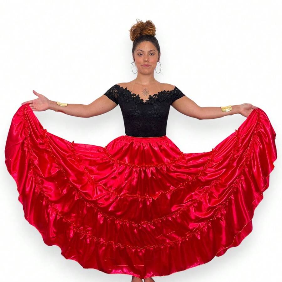 Pombagira Skirt With 4 Ruffles, Umbanda/Candomblé Style - Đỏ - Xem 1