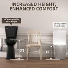 Inodoro alargado de 21 pulgadas de alto, inodoros extra altos con asiento de inodoro de altura cómoda y descarga única de 1,28 GPF, adecuado para personas mayores y personas altas - negro - - Ver 3