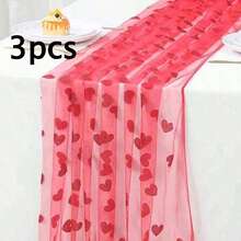 1件情人节网纱心形桌旗，红粉色心形网纱桌布，浪漫氛围装饰，适用于情人节、婚礼、生日，荷叶边设计，透明心形图案派对桌旗，活动派对装饰，餐桌装饰 - 彩色 - 查看 13