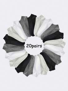 10/20pcs Men's 4-Color Casual Boat Socks, Plus Size Solid Color Minimalist Ankle Socks In Black, White, Gray, Versatile For Daily Wear - Multicolor - View 1