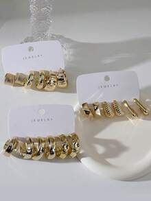 1-9 Pairs Vintage Style Gold-Tone Textured C-Shaped Earrings, Made Of High-Quality Plastic Material, Suitable For Daily Wear And Party - Gold - View 2