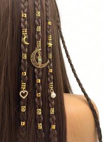 35件套女孩编织发饰组合 - 月亮星星发夹，时尚个性化编织装饰，金属吊坠，Y2K朋克派对礼物，适合女孩，音乐节，派对，节日庆典