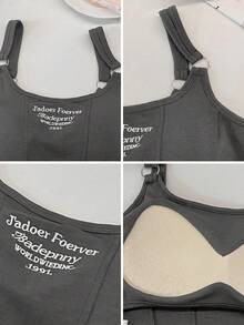 女士性感无袖刺绣露脐上衣，修身剪裁，甜美风格，适合夏季街头休闲穿着 - 灰色 - 查看 5