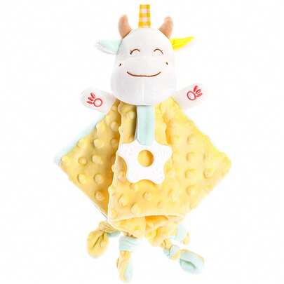 Koformad babyfilt med silkeslena etiketter och handdocka - Lugnande bitleksak med skallra, multifunktionell sensorisk filt och haklapp som hjälper nyfödda att sova, en storlek passar alla