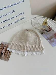 1pc European & American Style Lace Knitted Hat For Women, Small Face Flattering Knitted Beanie, Large Circumference Bucket Hat - Multicolor - View 6