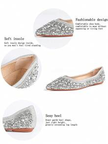 Women's Flat Soft Comfortable Fashionable Sparkling Rhinestone Shoes, Suitable For Parties And Banquets Valentines - Silver - View 10