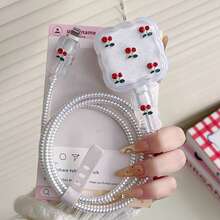 Set de 5 protectores de cable de carga de resina con diseño de cereza, compatibles con cargador Apple de 40W, adecuados para iPhone 17/17 Pro Max, organizador de enrollado para cargador rápido de 40W - Rojo - Ver 7