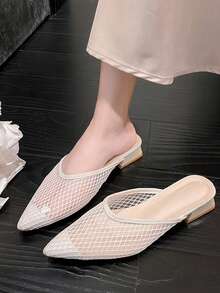 尖头平底凉鞋，无后跟穆勒拖鞋，青少年时尚拖鞋 - 米色 - 查看 6