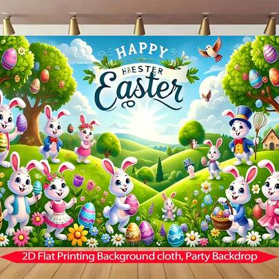 1pc Bunny Paradise Backdrop Banner, Easter Theme, Including Flowers And Eggs Design, Suitable For Easter Decoration, Party Supplies, Holiday Celebration, Multifunctional Photography Backdrop, Party Decoration, Theme Party, Spring Party, Indoor And Outdoor, Home, Corridor, Courtyard, Living Room Decoration Backdrop