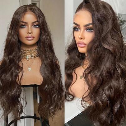 NATAN 13x4 Free Part Lace Front Wigs Natural Brown Curly Wave Pre Plucked Hairline Synthetic Frontal Lace Wigs Light Blonde Heat Resistant Fiber For Women Daily Use Deep Wave Glueless Wigs 26 Inch 180% Density Black Color Hair