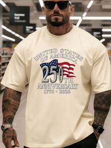 Men's 250th Anniversary T-Shirt - Funny & Cool 250 Years Design With Number 250 - Soft Breathable Fabric - Loose Fit Casual Short Sleeve Round Neck Top For Parties, Casual Attire - 250 Year Themed Apparel For Young People, PLUS SIZE Graphic Tee Mens Clothes - 杏色 - 查看 5