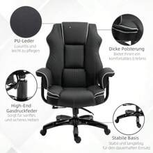 Height-Adjustable Office Chair With Tilt Function, Ergonomic, 360° Swivel, With Armrests, Black Faux Leather Upholstery, 76 X 80 X 118-124 Cm - Dark Grey - View 7
