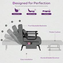 Sleep Chair Bed, Comfy Convertible Sleeper Chairs For Adults, 5 In 1 Folding Sofa Bed With Adjustable Backrest & Side Pockets & Pillow, Cozy Small Couch For Small Spaces, Office (Dark Grey) - Màu xám đen - Xem 6
