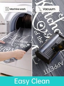 DAJIANG 1 tấm thảm trải sàn nhà bếp kiểu cổ điển, nền vân gỗ màu xám đậm với họa tiết dụng cụ nhà bếp màu trắng và khẩu hiệu tiếng Anh, thảm dài dùng cho nhà bếp, phòng tắm, ngoài trời, trong nhà, hành lang, phòng ngủ, phòng khách, có thể giặt máy. - Nhiều màu - Xem 9