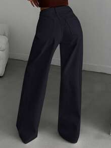 Quần jeans ống đứng cạp cao, quần jeans ống rộng dáng suông, kiểu dáng đa năng, quần dài đến sàn, quần dài cotton casual mùa xuân/hè, phù hợp cho công sở, hẹn hò và đi làm, quần trắng, hoàn hảo cho Giáng sinh. - màu đen - Xem 2