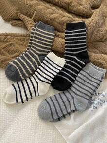 4/8 Pairs Women's Striped Fashion Comfortable Breathable Mid-Calf Socks - Multicolor - View 4