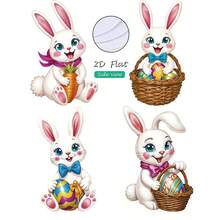 Decoración de jardín vintage de Pascua, 4 piezas/set, señales planas 2D de conejito y huevo lindos, estacas para el césped del jardín de primavera, decoraciones de escena al aire libre de conejito y huevo de dibujos animados - Multicolor - Ver 6