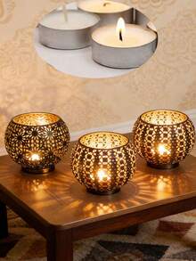 金属铁艺镂空花卉烛台，创意桌面装饰品，烛台灯，氛围摆件，适用于家居装饰、卧室、门厅、客厅，创意摆件，节日礼物，派对氛围营造器，情人节礼物，烛台套装 - 彩色 - 查看 9