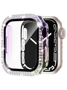 1 miếng dán màn hình kính cường lực siêu mỏng 2 trong 1 chống rơi, đính đá nhiều màu sắc, thời trang, phù hợp với 40/41/42/44/45/46/49mm, tương thích với dòng Ultra/SE/11/10/9/8/7/6/5/4, phụ kiện đồng hồ thông minh. - Bảy màu - Xem 10