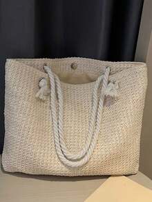 Túi xách nữ cỡ lớn thiết kế mới, thời trang với kiểu dáng đơn giản và dung tích lớn. Túi đeo vai dệt màu trơn, giá trị thẩm mỹ cao dành cho các cô gái. Túi tote có nội thất rộng rãi, khóa nam châm chắc chắn, thiết kế hai quai xách phía trên, có thể đeo vai hoặc xách tay. - Màu be - Xem 3