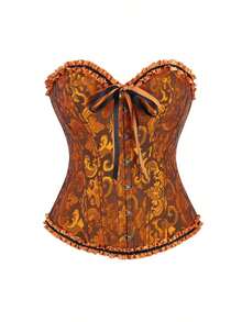 女士复古提花胸衣上衣，塑形紧身胸衣式性感抹胸露脐上衣，适合派对、万圣节、节日和其他场合