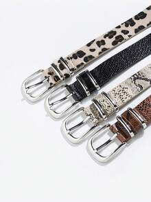 1件女士复古美拉德风格时尚腰带，百搭蛇纹和豹纹PU扁平腰带，时尚日常穿着 - A - 查看 10