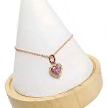 1件 Moments 粉色心形项链，玫瑰金镀层，镶嵌锆石，45厘米 - 如圖 - 查看 7