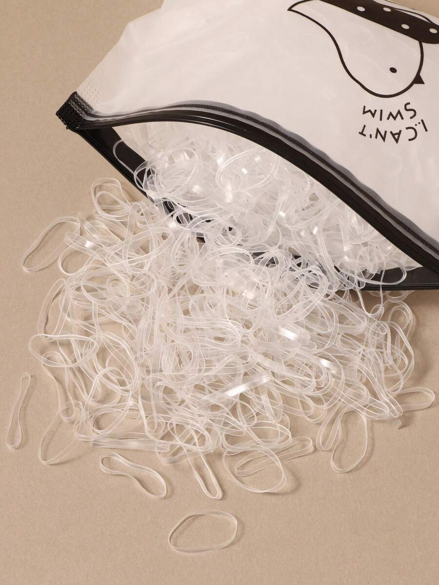500个透明黑色纯色一次性弹力发圈，中等厚度橡皮筋，用途广泛，适合女性和女孩日常休闲佩戴，可扎马尾辫，美观实用，居家必备，旅行或生日礼物。 - 無色 - 查看 1