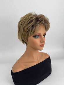 Women's Wigs, Short And Slightly Curled Wigs, Breathable Headpieces, Daily Wear And Makeup, Dance Parties, Birthday Gifts, Universal Sizes, Non Adhesive Wigs, Mother's Day, Halloween, Christmas - Gold - View 7