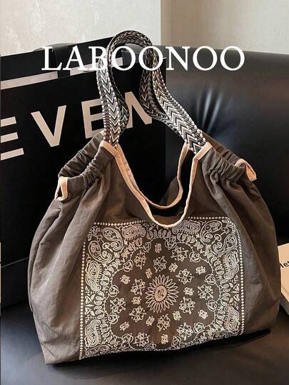 Women's Handbag, Large Capacity Waterproof Canvas Embroidered Tote Bag, Personalized Pattern Portable Shoulder Tote Bag
