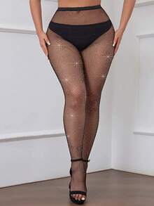 1pc Women's Black Sexy Rhinestone Mesh Pantyhose - 1 Pair Of Black - View 7