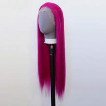 蕾丝前置合成纤维假发，玫瑰红、草莓金、酒红可选，自然发际线，无需胶水，耐热纤维，长直发，180%密度，13x4蕾丝，男女通用角色扮演假发 - 彩色 - 查看 3