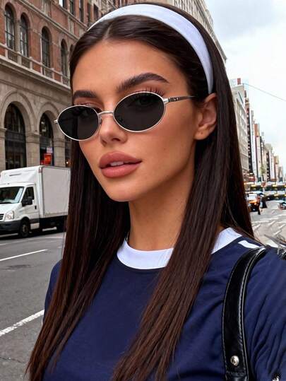 1 Pair Of Women's Oval Metal Gray Casual Fashion Glasses