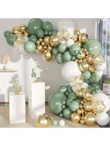 106件套绿色、白色和金色气球拱门装饰套装，含彩纸屑，适用于婴儿派对、宝宝生日、男孩/女孩生日、儿童生日、周年纪念、新年、夏季派对、家庭聚会、室内/室外派对装饰 - 綠色 - 查看 7