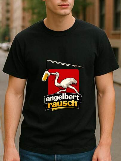 Camiseta de Estilo Divertido Alemán de Cerveza de Pesca de Avestruz "angelbert Rausch", Camiseta de Manga Corta Casual, Ropa Deportiva Cómoda y Transpirable, Ropa para Hombres