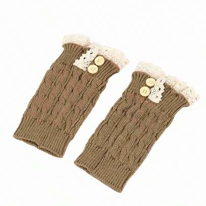 Women's Knit Leg Warmers Classic Lace Trim Winter Crochet Boot Cuff Wrist Covers Boots Sleeves With Buttons