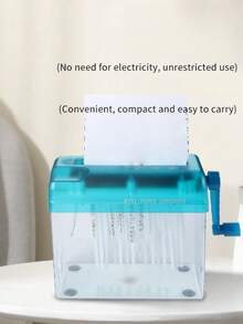 1pc Manual Paper Shredder, Mini Handheld Shredder For Home/Office, Desktop Strip-Cut Paper Shredder - Blue - View 2