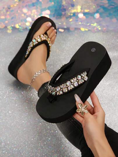 1 Size Up New Summer Women Beach Slippers Flip Flops Simple Versatile Sandals Casual Fashion Classic Thick Bottom Wedge Mid-High Heel Slides