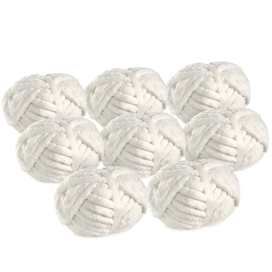 Mellobello Jumbo Chunky Yarn For Hand Knitting - Super Thick Chenille Chunky Yarn For Crocheting - Extra Soft Bulky Fluffy Blanket Big Yarn 8 Jumbo Pack (27yds,8 Oz Each Skein) - 米色 - 查看 1