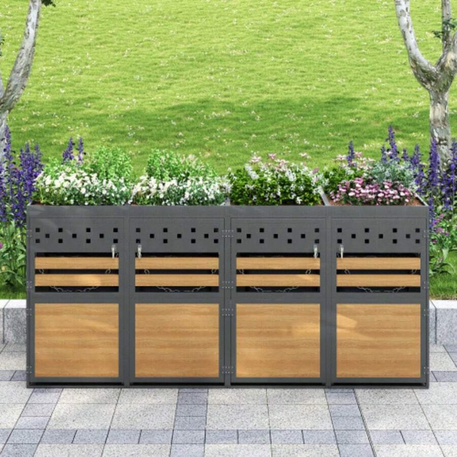 Bin No. 4 With Planted Roof, Capacity 120 - 240 Litres, Wooden Slate Door With Extension Options, Storage Bin, Waste Bin (Product Without Integrated Bin) - Grey - View 1