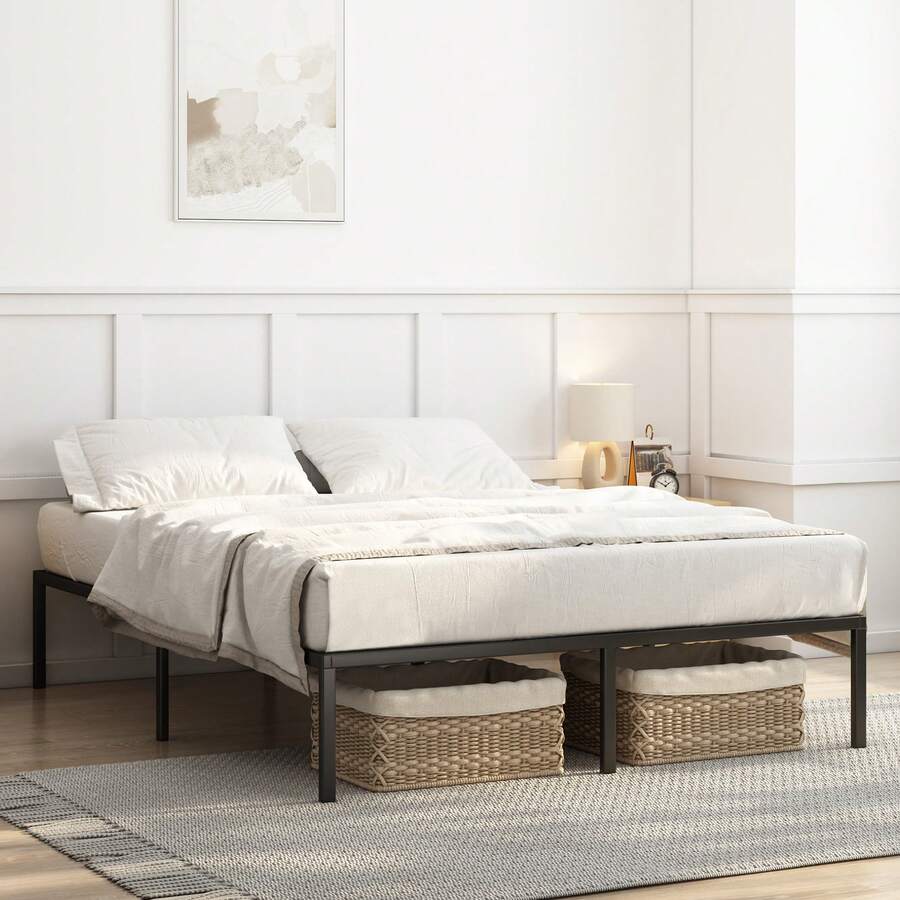 MCC Direct Black Florence Metal Bed Frame, 33cm High With Spacious Underbed Storage, Steel Slat Support, Easy Assembly, Noise-Free, No Box Spring Required - Black - View 1