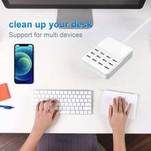Fast Charging Multi-Port USB Charging Station Hub USB Charging Station (Office Desk Accessories) – Multi-Device Desktop Hub Compatible With Apple 15/16/14 Series, Galaxy & Tablets | Home/Office/Dorm Valentine's Day Gift - US A Type Plug(110-127V) - View 5
