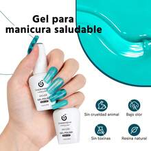 Pack de tres botellas de gel de esmalte de uñas de diferentes colores (15 ml cada una) con una fórmula de larga duración de calidad profesional, compatible con lámparas UV y LED. Proporciona un acabado brillante y firme, ideal para manicura avanzada en el entorno del hogar. Producto especialmente recomendado para adolescentes y adultos interesados en el cuidado de las uñas. También es una gran opción de regalo Cherimoya - Multicolor - Ver 3