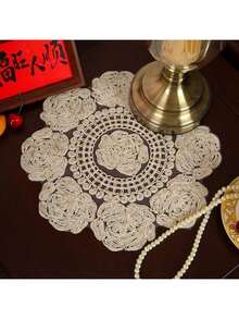 1件/2件装复古香槟金法式刺绣玫瑰花餐垫、杯垫、花瓶垫 - 米色 - 查看 13