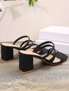 Giày sandal quai ngang kiểu Pháp thanh lịch, gót chunky, thích hợp cho hẹn hò, mua sắm, đi làm, công sở, họp mặt, tiệc tùng, du lịch, thời trang, đa năng, thoải mái. - màu đen - Xem 5