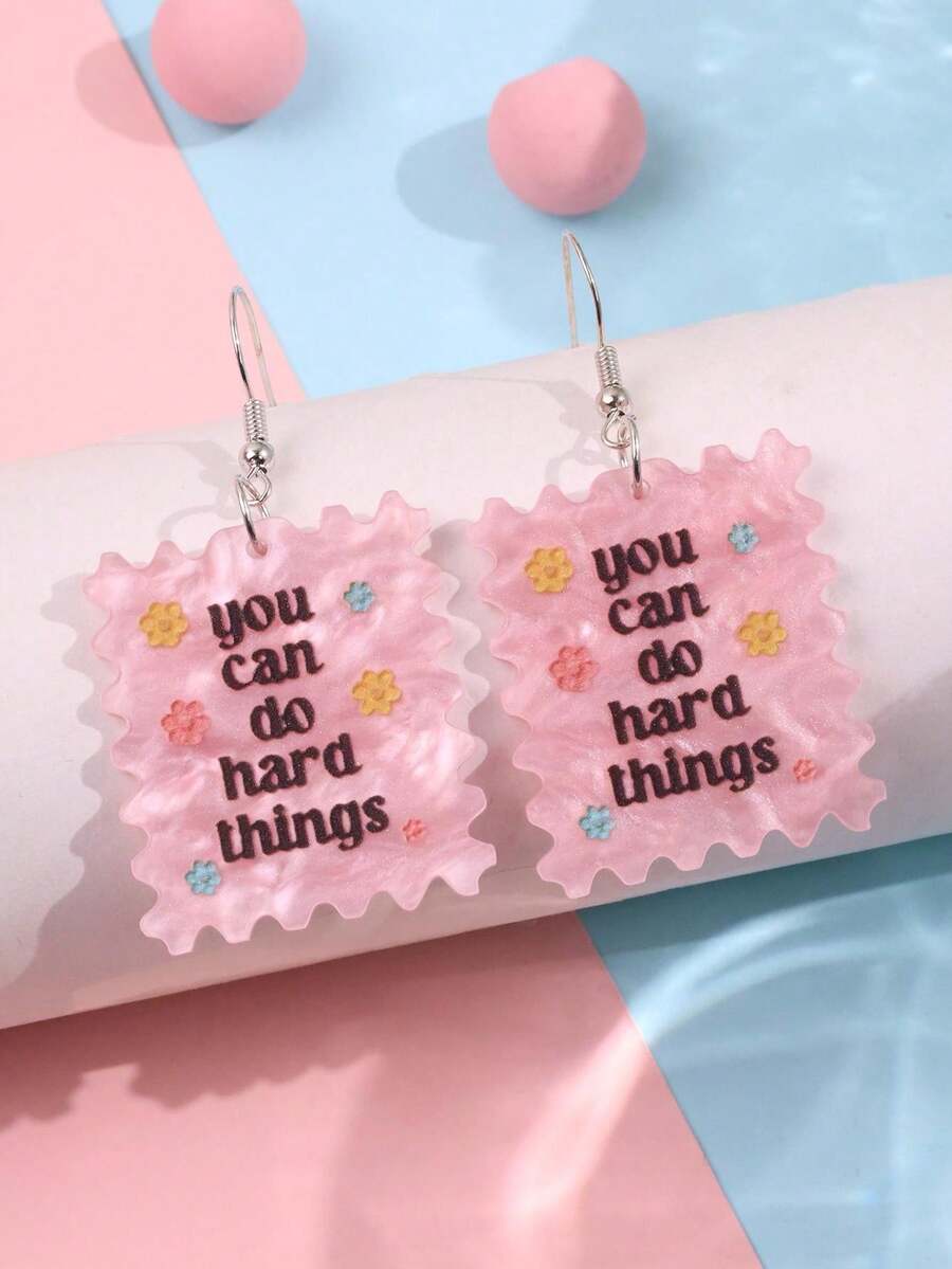 1 Pair Fashionable, Exquisite, Versatile, Unique, Creative Hip-Hop Punk Geometric Floral Slogan Acrylic Dangle Earrings For Women, Suitable For Daily, Party, Commute, Holiday, Festival - Multicolor - View 1